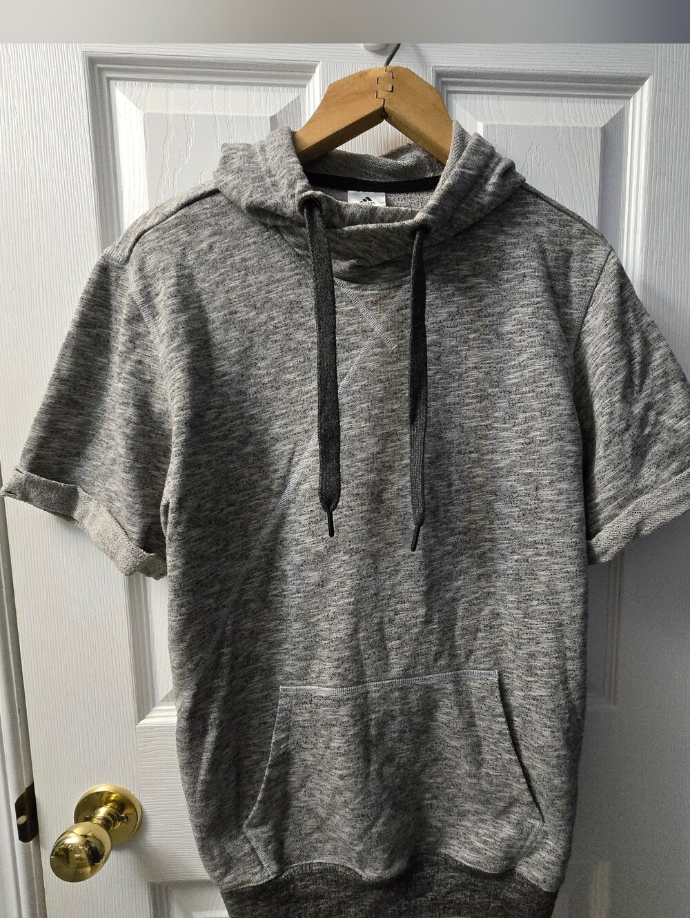 adidas Gray Short-Sleeve Hooded Sweatshirt